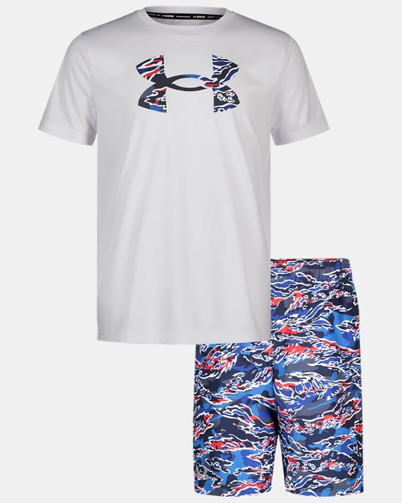 Boys' Pre-School UA Hypermash Camo Surf Shirt & Volley Shorts Set, White, pdpMainDesktop image number 0